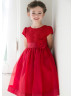 Lace Organza Tea Length Flower Girl Dress With Flower Sash